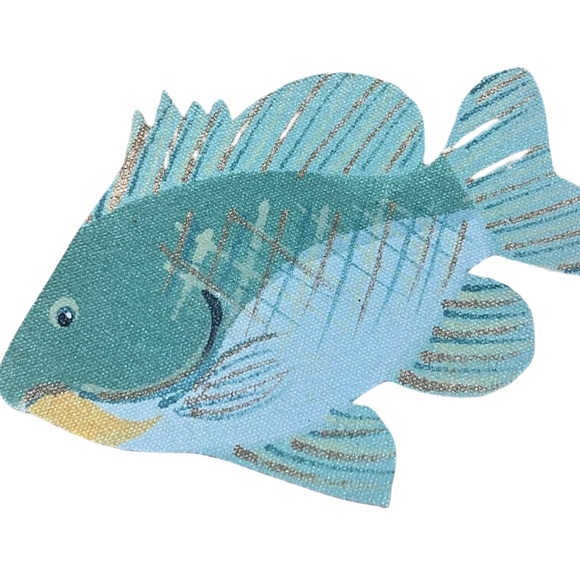 Canvas Fish Coasters Handmade One of a Kind Set of 4 - Picture 3 of 7